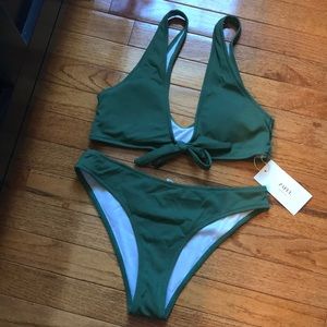 Zaful Army Green Ribbed Scrunch Butt Bikini SET
